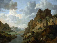 Paesaggio roccioso del pittore olandese Jan van Aken (1614 – 1661).