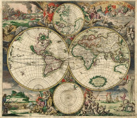 World map - Produced in Amsterdam - First edition 1689.