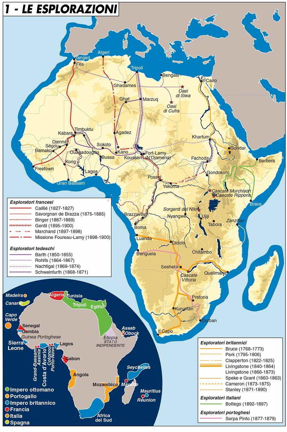 Mappa esplorazioni europee in Africa secolo XIX.” (Francia, 1799).