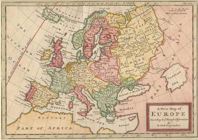 L’Europa nel 1721 (mappa di Hermann Moll)