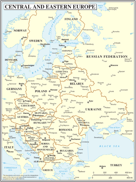 Mappa dell’Europa centro-orientale (Cartographic Section of the United Nations, 10/03/2007).