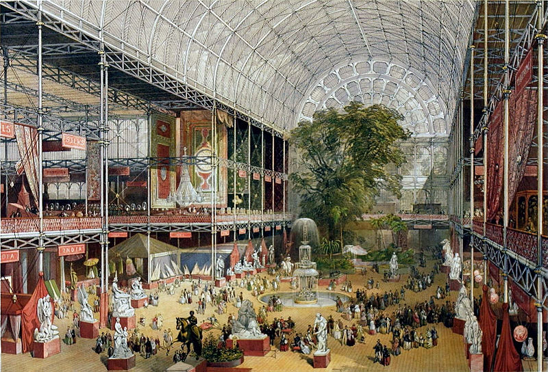Interior view of the Crystal Palace in Hyde Park, London during the Great Exhibition of 1851.