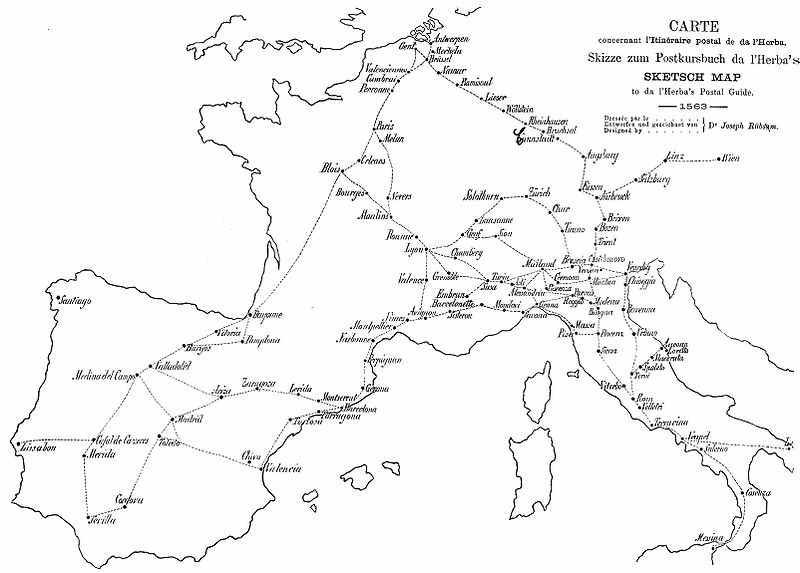 Itinerari postali europei nel 1563. 