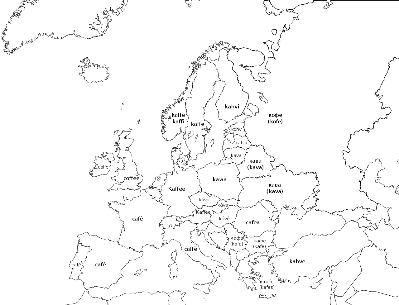 Evoluzione del nome “caffè” nel continente europeo.