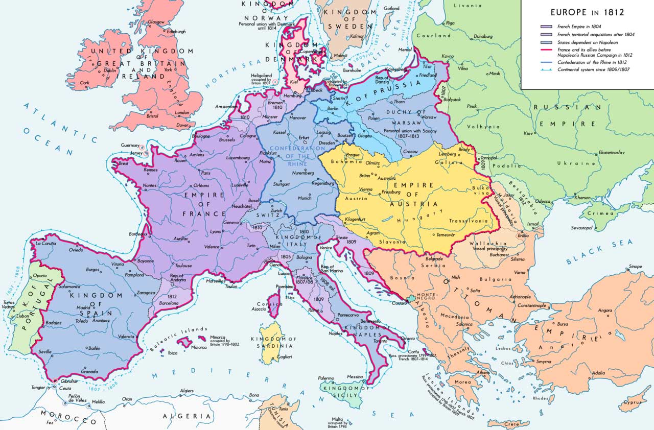 Situazione politica dell'Europa nel 1812, prima della campagna di Russia di Napoleone.