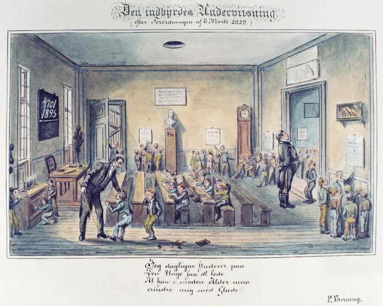 PC Klæstrup (1820-1882), insegnamento reciproco o metodo Bell-Lancaster. 