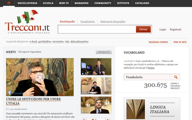 Homepage del portale <treccani.it>.