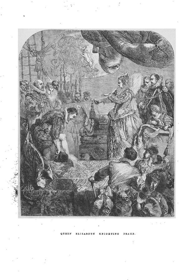7.La regina Elisabetta nomina cavaliere Drake The Illustrated Magazine of Art Vol. 2 No. 8 1853