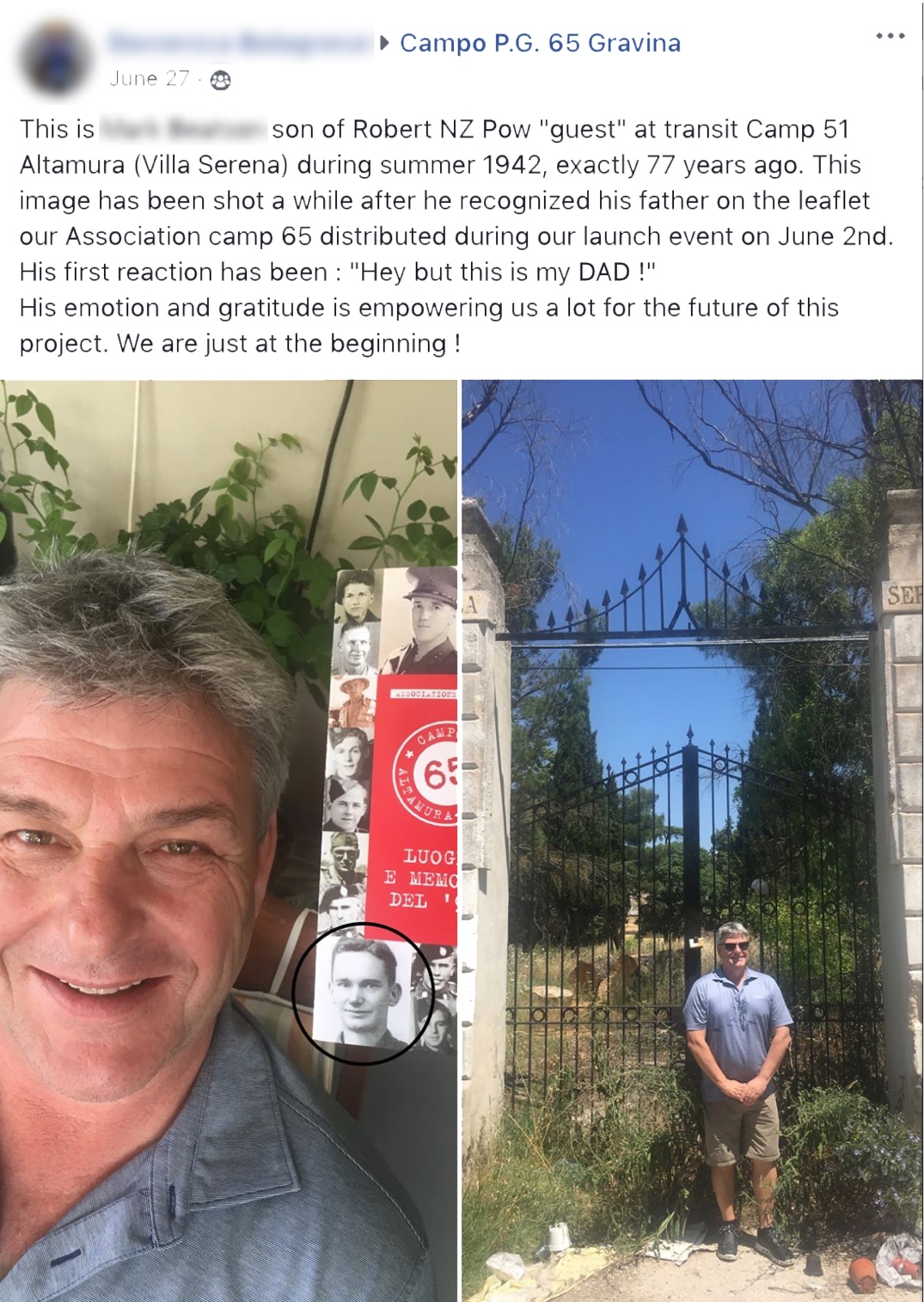 Hey, but this is my DAD!» Il figlio di un prigioniero neozelandese riconosce il padre sulla locandina dell’evento organizzato al campo 65 per il 2 giugno 2019